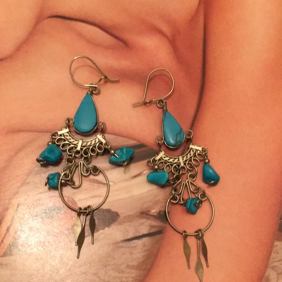 Sterling silver vintage turquoise earrings - Picture 2 of 3